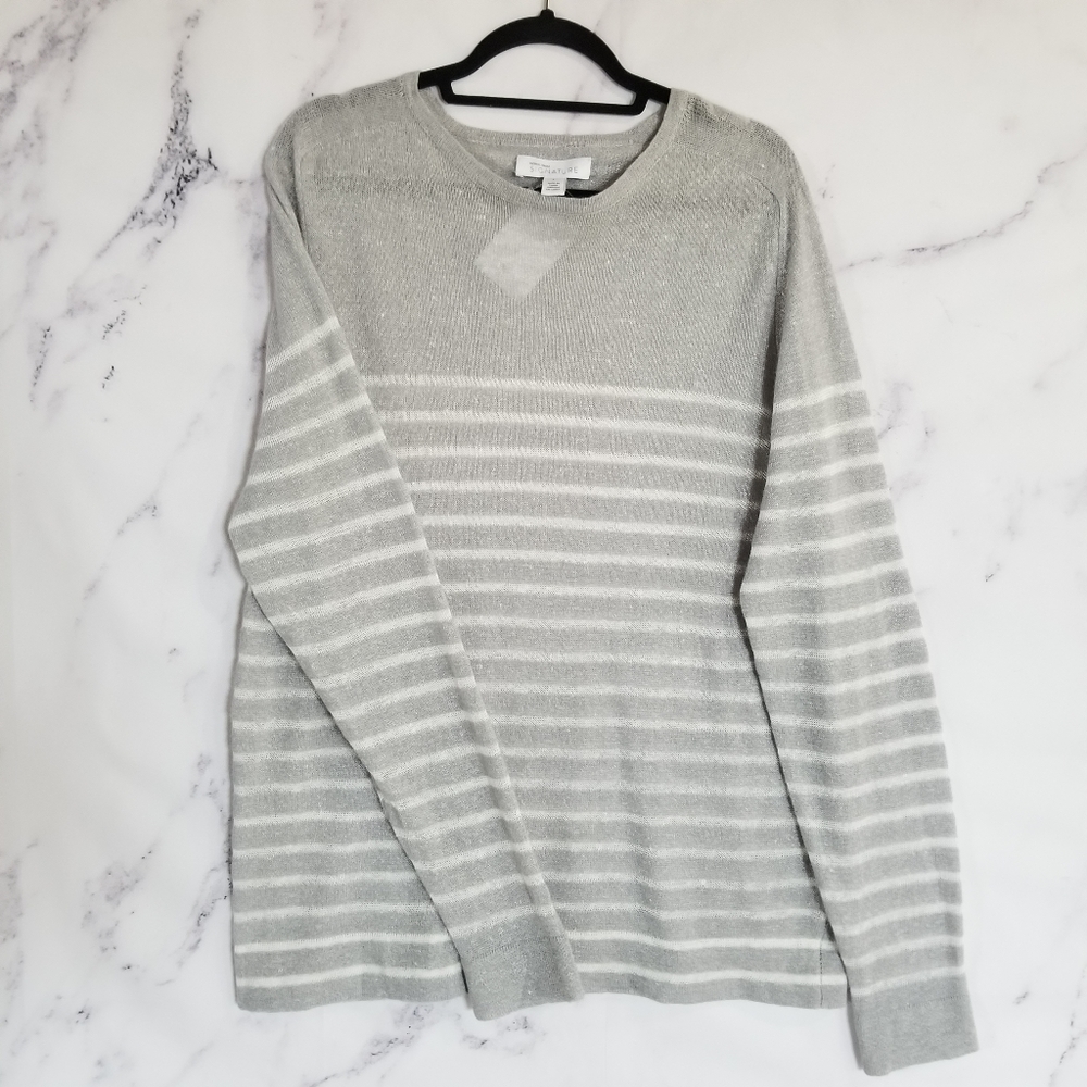 NORDSTROM Striped Long Sleeve Scoop Neck  Sweater Cashmere & Linen blend